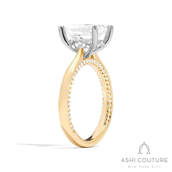 Bridal Solitaire Emerald Semi-Mount Engagement Ring in Yellow and White Gold