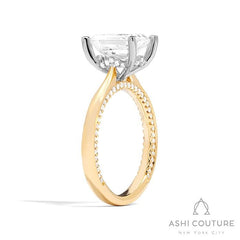 Bridal Solitaire Emerald Semi-Mount Engagement Ring in Yellow and White Gold
