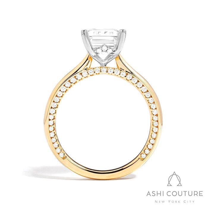 Bridal Solitaire Emerald Semi-Mount Engagement Ring in Yellow and White Gold