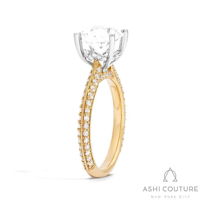 Bridal Knife-Edge Round Semi-Mount Engagement Ring in Yellow and White Gold