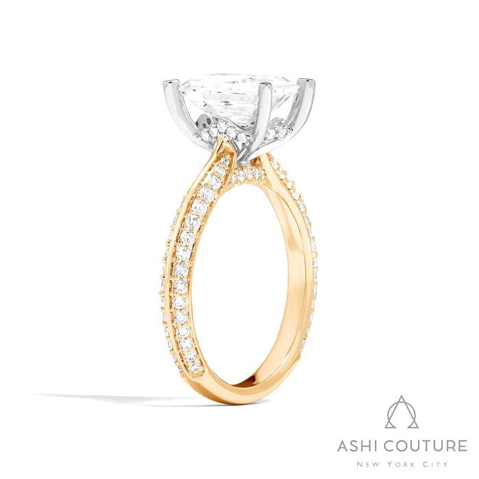 Bridal Knife-Edge Emerald Semi-Mount Engagement Ring in Yellow and White Gold