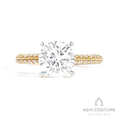 Bridal Knife-Edge Round Semi-Mount Engagement Ring in Yellow and White Gold