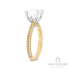 Bridal Knife-Edge Round Semi-Mount Engagement Ring in Yellow and White Gold