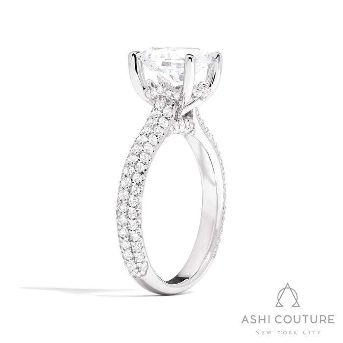 Bridal 3-Row Pave Oval Semi-Mount Engagement Ring in White Gold