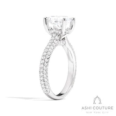 Bridal 3-Row Pave Oval Semi-Mount Engagement Ring in White Gold