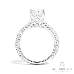 Bridal 3-Row Pave Oval Semi-Mount Engagement Ring in White Gold
