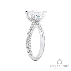 Bridal 3-Row Pave Pear Semi-Mount Engagement Ring in White Gold