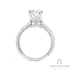 Bridal 3-Row Pave Pear Semi-Mount Engagement Ring in White Gold