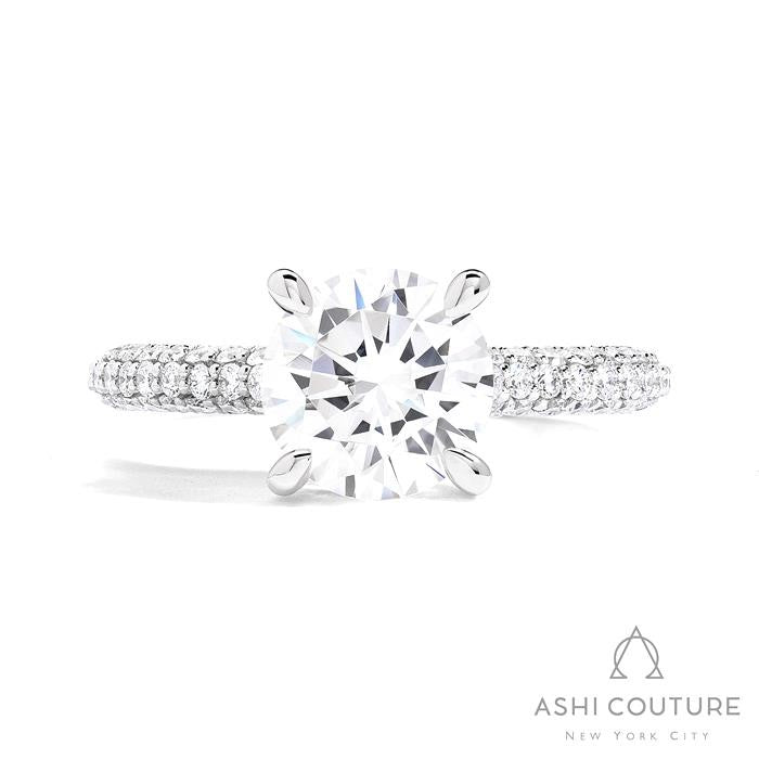 Bridal 3-Row Pave Round Semi-Mount Engagement Ring in White Gold