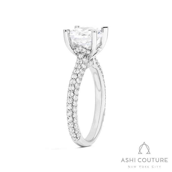 Bridal 3-Row Pave Round Semi-Mount Engagement Ring in White Gold