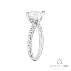 Bridal 3-Row Pave Round Semi-Mount Engagement Ring in White Gold