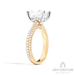 Bridal 3-Row Pave Emerald Semi-Mount Engagement Ring in Yellow and White Gold