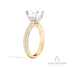 Bridal 3-Row Pave Oval Semi-Mount Engagement Ring in Yellow and White Gold