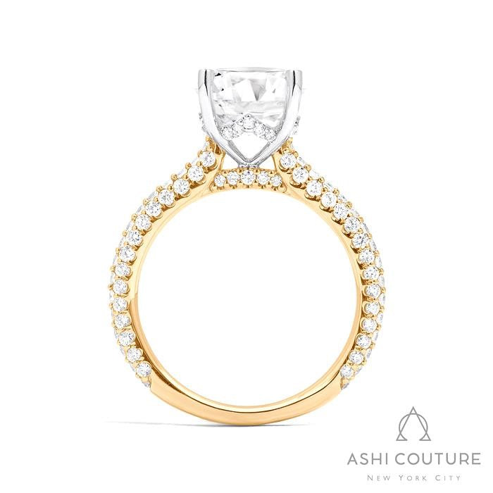 Bridal 3-Row Pave Round Semi-Mount Engagement Ring in Yellow and White Gold