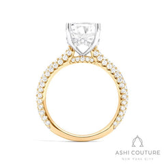 Bridal 3-Row Pave Round Semi-Mount Engagement Ring in Yellow and White Gold