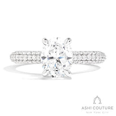 Bridal 3-Row Pave Oval Semi-Mount Engagement Ring in White Gold