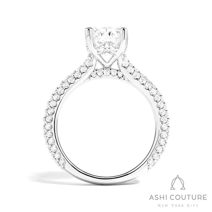 Bridal 3-Row Pave Oval Semi-Mount Engagement Ring in White Gold