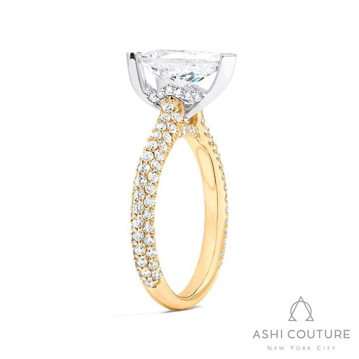 Bridal 3-Row Pave Pear Semi-Mount Engagement Ring in Yellow and White Gold