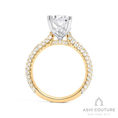Bridal 3-Row Pave Pear Semi-Mount Engagement Ring in Yellow and White Gold