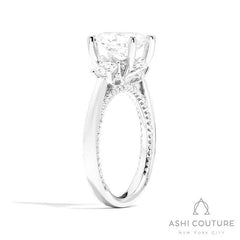 Bridal 3-Stone Oval Semi-Mount Engagement Ring With Round Side Diamonds in White Gold