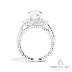 Bridal 3-Stone Pear Semi-Mount Engagement Ring With Round Side Diamonds in White Gold