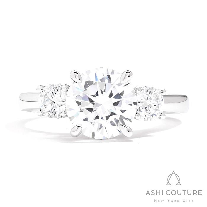 Bridal 3-Stone Round Semi-Mount Engagement Ring With Round Side Diamonds in White Gold