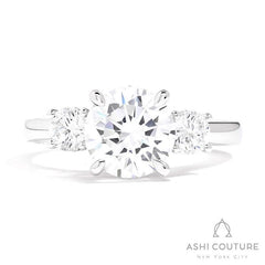 Bridal 3-Stone Round Semi-Mount Engagement Ring With Round Side Diamonds in White Gold