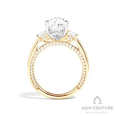Bridal 3-Stone Pear Semi-Mount Engagement Ring With Round Side Diamonds in Yellow and White Gold