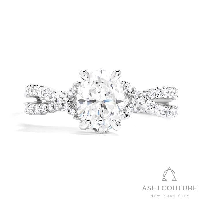 Bridal Bypass Oval Semi-Mount Engagement Ring in White Gold
