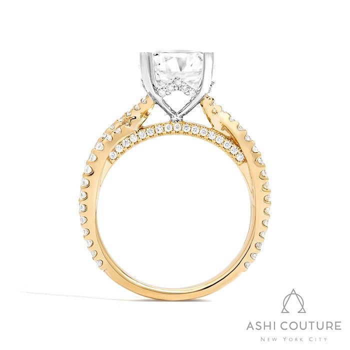 Bridal Bypass Oval Semi-Mount Engagement Ring in Yellow and White Gold