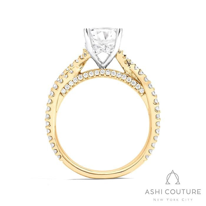 Bridal Bypass Round Semi-Mount Engagement Ring in Yellow and White Gold