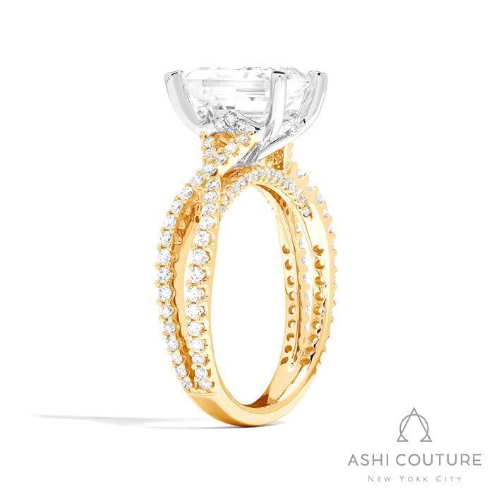 Bridal Bypass Emerald Semi-Mount Engagement Ring in Yellow and White Gold