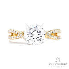 Bridal Bypass Round Semi-Mount Engagement Ring in Yellow and White Gold