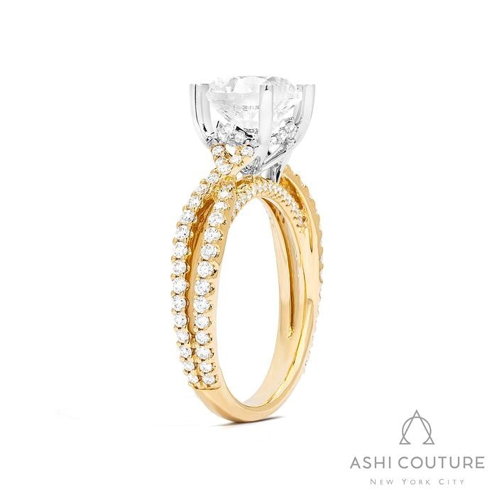 Bridal Bypass Round Semi-Mount Engagement Ring in Yellow and White Gold