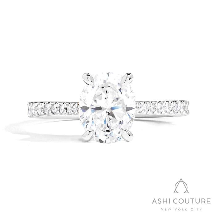 Bridal Classic Diamond Pave Oval Semi-Mount Engagement Ring in White Gold