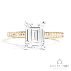 Bridal Classic Diamond Pave Emerald Semi-Mount Engagement Ring in Yellow and White Gold