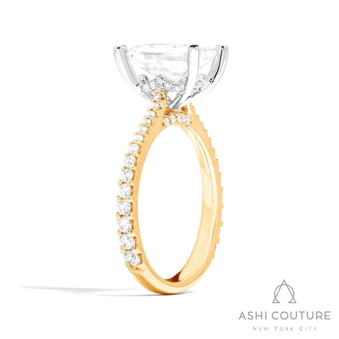 Bridal Classic Diamond Pave Emerald Semi-Mount Engagement Ring in Yellow and White Gold
