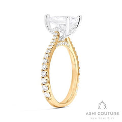 Bridal Classic Diamond Pave Pear Semi-Mount Engagement Ring in Yellow and White Gold