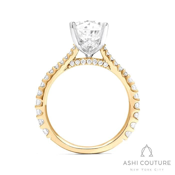 Bridal Classic Diamond Pave Pear Semi-Mount Engagement Ring in Yellow and White Gold
