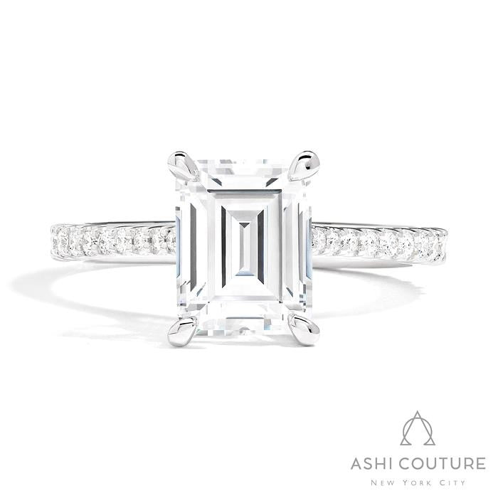 Bridal Classic Diamond Pave Emerald Semi-Mount Engagement Ring in White Gold