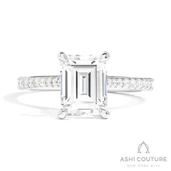 Bridal Classic Diamond Pave Emerald Semi-Mount Engagement Ring in White Gold