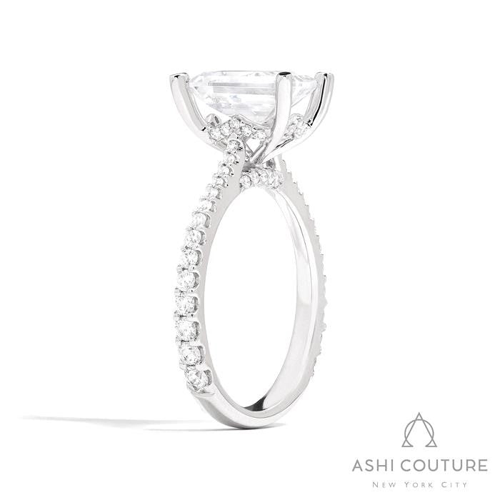 Bridal Classic Diamond Pave Emerald Semi-Mount Engagement Ring in White Gold