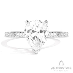 Bridal Classic Diamond Pave Pear Semi-Mount Engagement Ring in White Gold
