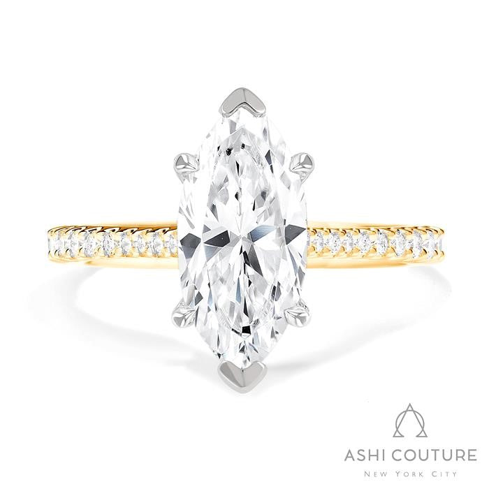 Bridal Classic Diamond Pave Marquise Semi-Mount Engagement Ring in Yellow and White Gold
