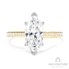 Bridal Classic Diamond Pave Marquise Semi-Mount Engagement Ring in Yellow and White Gold