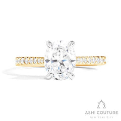 Bridal Classic Diamond Pave Oval Semi-Mount Engagement Ring in Yellow and White Gold
