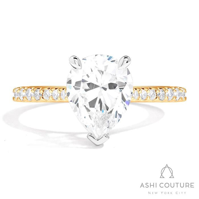 Bridal Classic Diamond Pave Pear Semi-Mount Engagement Ring in Yellow and White Gold