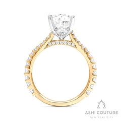 Bridal Classic Diamond Pave Pear Semi-Mount Engagement Ring in Yellow and White Gold