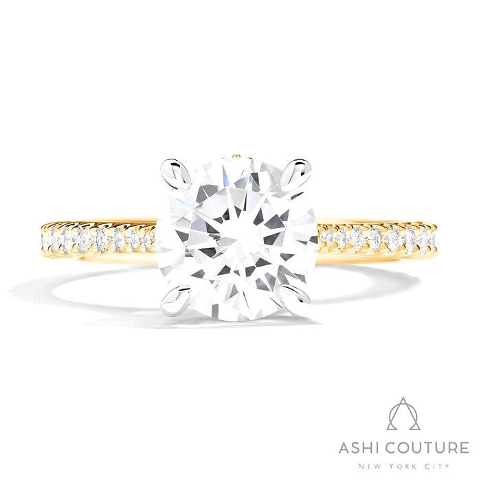 Bridal Classic Diamond Pave Round Semi-Mount Engagement Ring in Yellow and White Gold