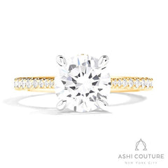 Bridal Classic Diamond Pave Round Semi-Mount Engagement Ring in Yellow and White Gold